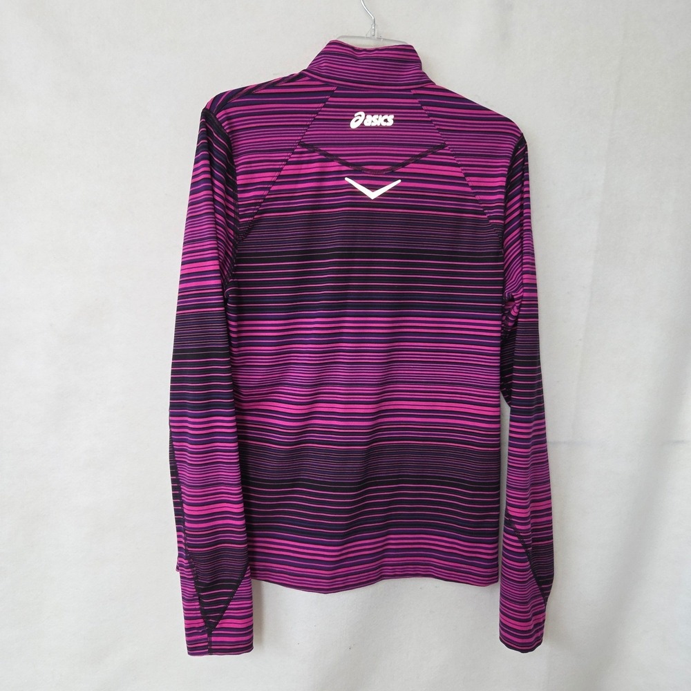 Asics Quarter Zip Pullover Women Large Pink Purple Striped Reflective Thumbholes - Picture 2 of 10